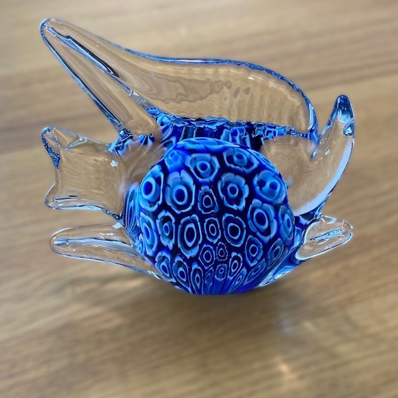 Other - Vintage Blue Millefiori Murano-Style Art Glass Angel Fish
Figurine Paperweight
